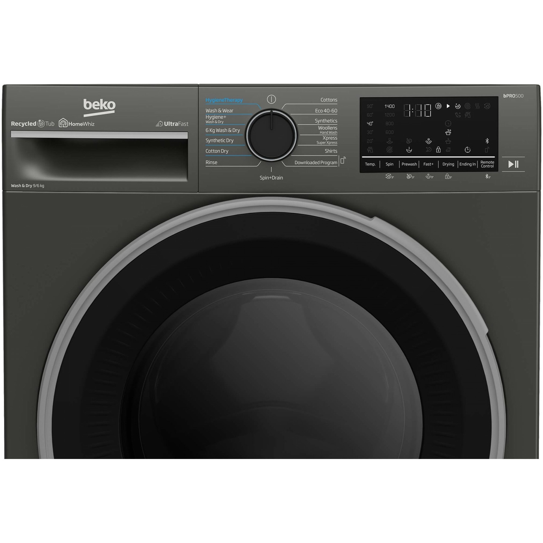 Masina de spalat rufe cu uscator Beko B5DFT59442M, Spalare 9 kg, Uscare 6 kg, 1400 RPM, Clasa A, HygieneTherapy, SteamCure, HomeWhiz, ProSmart Inverter Motor, AddXtra, Gri