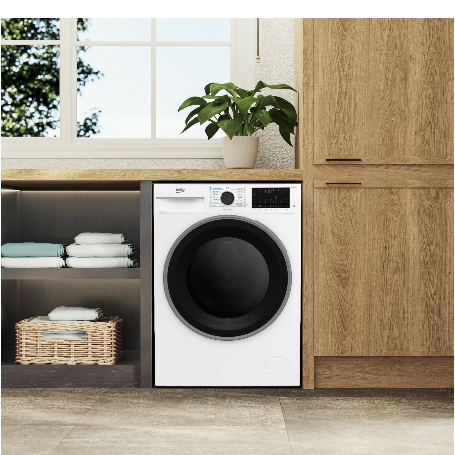 Masina de spalat rufe cu uscator Beko B5DFT59442W, Spalare 9 kg, Uscare 6 kg, 1400 RPM, Clasa A, HygieneTherapy, SteamCure, HomeWhiz, ProSmart Inverter Motor, AddXtra, Alb