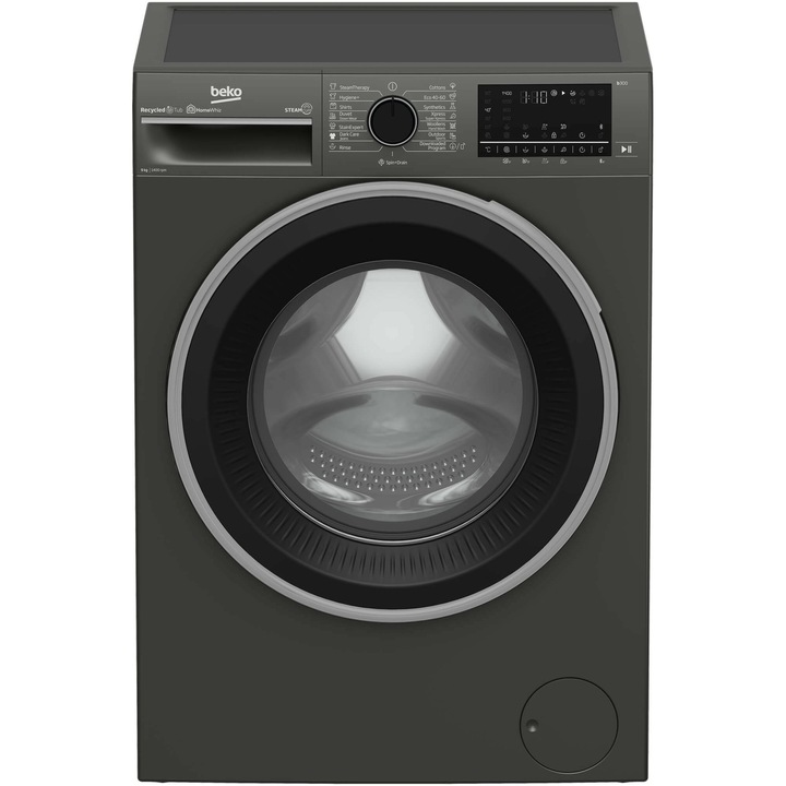Пералня Beko B3WFU59415M, 9 кг, 1400 об/мин, Клас A, HomeWhiz чрез Bluetooth Remote Control, SteamCure, AddXtra, Мотор ProSmart Inverter, AutoClean Detergent Drawer, Silent Tech, Manhattan Grey