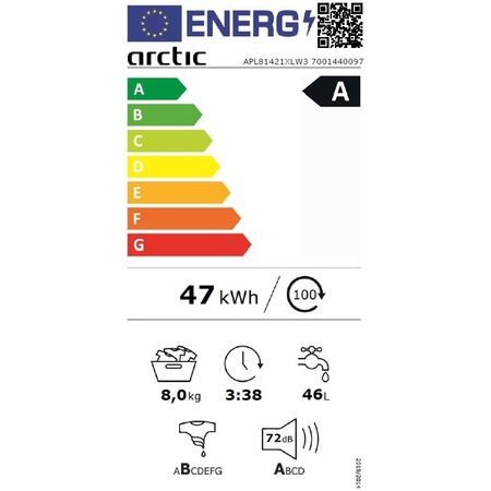 Пералня Arctic APL81421XLW3, 8 кг, 1400 об/мин, Клас A, Мотор Silent Inverter, ExtraSteam, Add-In, Бял