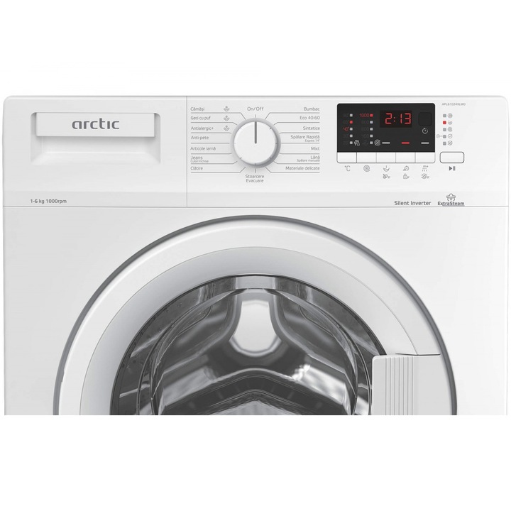 Masina de spalat rufe Arctic APL61024XLW0, 6 Kg, 1000 RPM, Clasa D, Motor Silent Inverter, ExtraSteam, Add-In Fast+, Alb