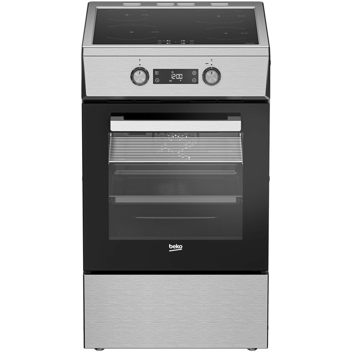 Aragaz Beko FSM59300XDS, Electric, 4 zone de gatit, Booster, SteamShine Cleaning, Gatire asistata de abur, Timer, Clasa A, 50 cm, Inox antracit