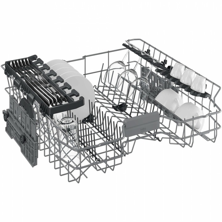 Masina de spalat vase semi-incorporabila Beko BDSN26430X, 14 seturi, 6 programe, Clasa D, AutoDoor Opening, Display LCD, SteamGloss, TrayWash, Extra Drying, Flexible HalfLoad, 60 cm, Inox antiamprenta