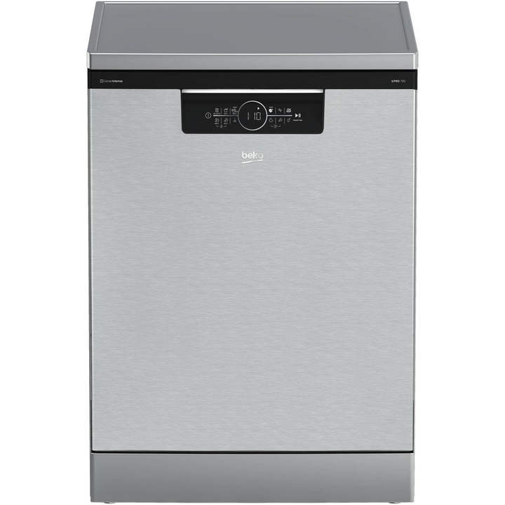 Masina de spalat vase Beko BDFN36560XC, 15 seturi, 11 programe, CornerIntense, SelfDry Active Ventilation, HomeWhiz prin WiFi, HygieneIntense, SteamGloss, Motor ProSmart Inverter, Clasa C, 60 cm, Inox