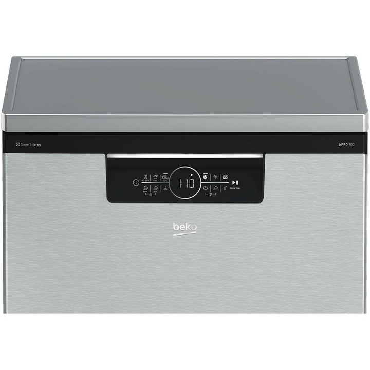 Masina de spalat vase Beko BDFN36560XC, 15 seturi, 11 programe, CornerIntense, SelfDry Active Ventilation, HomeWhiz prin WiFi, HygieneIntense, SteamGloss, Motor ProSmart Inverter, Clasa C, 60 cm, Inox