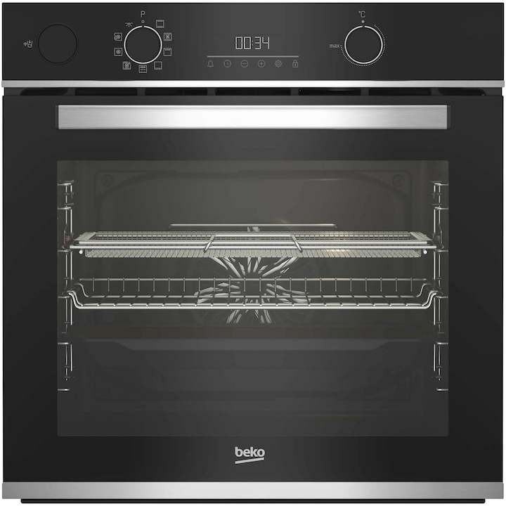 Cuptor incorporabil Beko BBISA13300XMPE, Electric, 72 l, Autocuratare pirolitica, AirFry, Steam Assisted Cooking, AEROperfect, RecycledNet, SteamShine Cleaning, 3D Cooking, Clasa A+, Negru