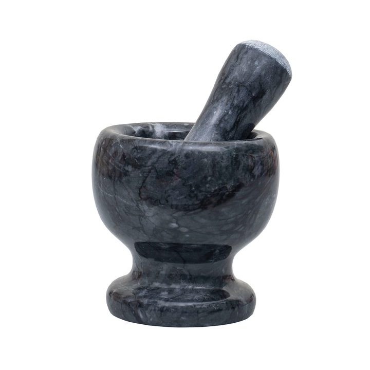 Mojar cu pistil, din marmura, diametru 10cm, inaltime 10.5cm, negru / ZTS 8044