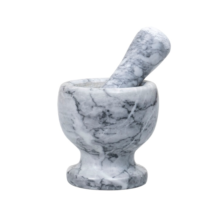 Хаванче с пестик, мрамор, диаметър 10см, височина 10,5см, сиво / ZTS 8045