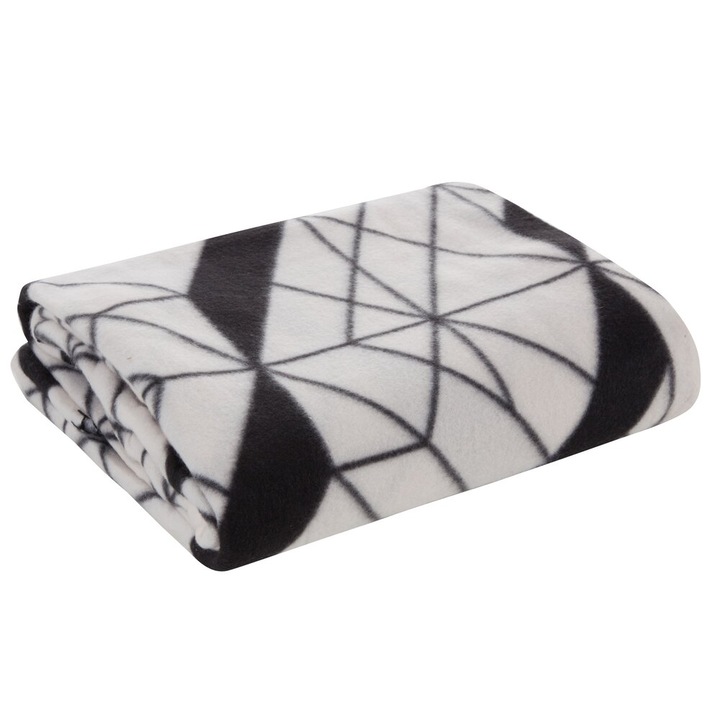 Patura cuvertura de pat GEO 150x200 Design91 ecru negru geometric