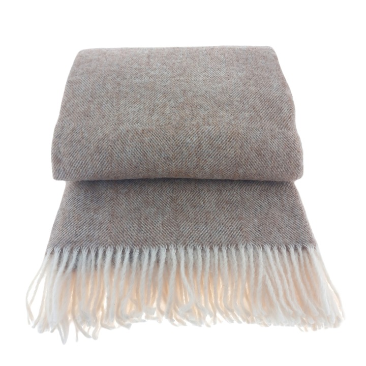 Patura de lana cu franjuri 150x200 DIAGONAL Lana Noua Zeelanda bej