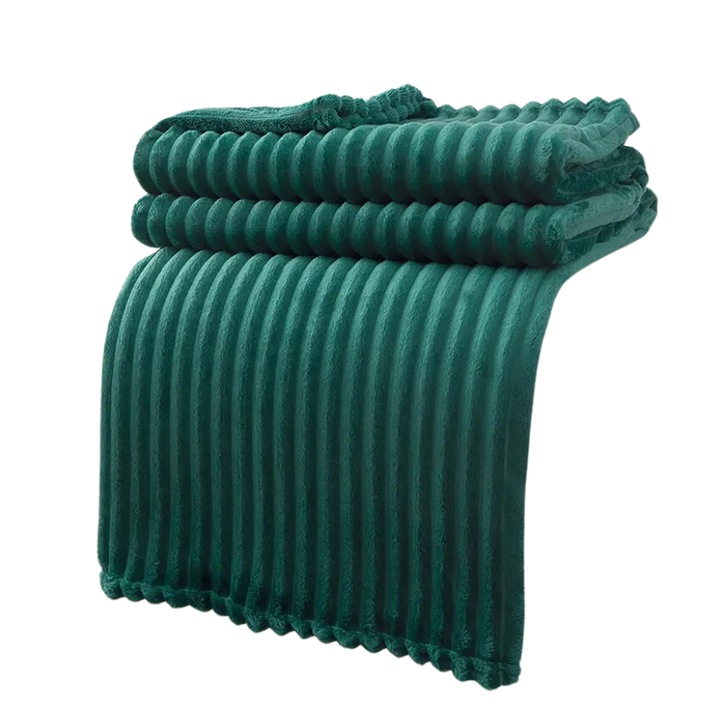 Patura Fleece Pufoasa Blanita Ecologica cu Fir Scurt Berryshop® Cozy Home Collection 190 x 180 cm Smarald