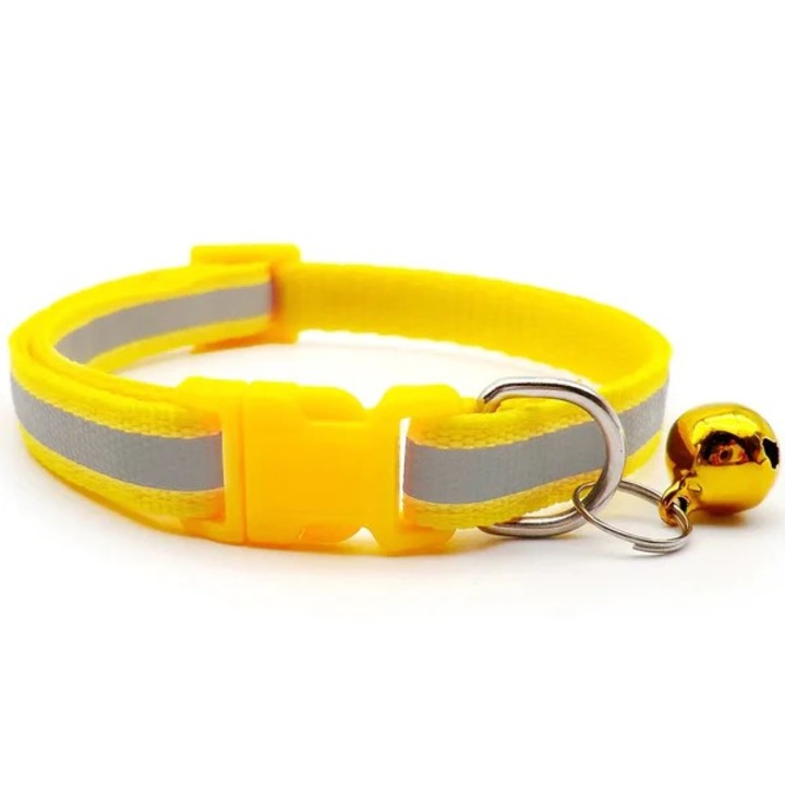 Zgarda Reflectorizanta pentru pisici si caini mici, cu Fundita, ajustabila 18-32cm/1cm, Galben