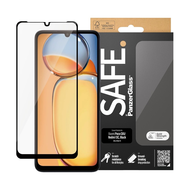 Üvegvédő Safe Xiaomi Redmi 13C, Poco C65, UWF, Fekete