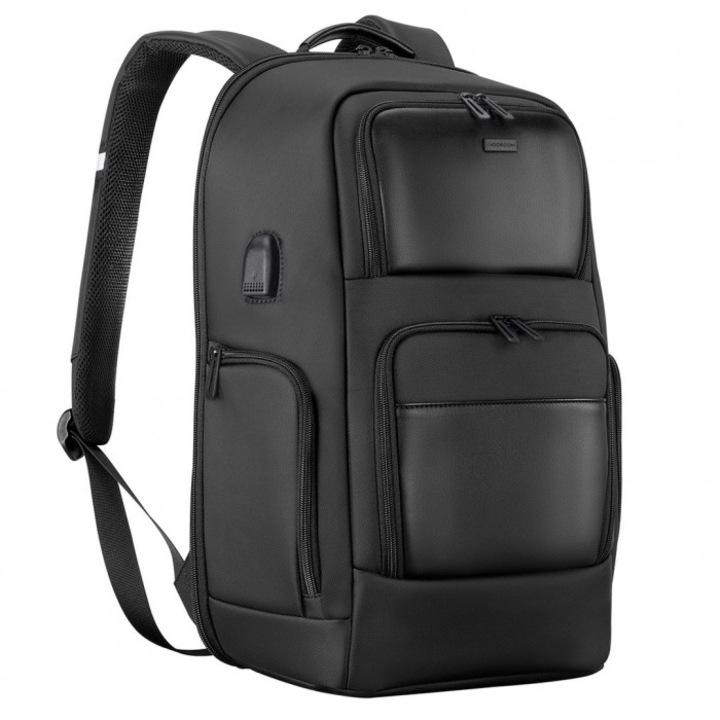 Rucsac pentru laptop, Modecom, 15.6'', Poliester/Piele ecologica, Negru