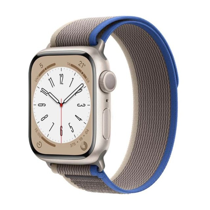 Curea Trail Loop, Nylon, Compatibila cu Apple Watch, Arici, Gri/Albastru, 38/40/41mm