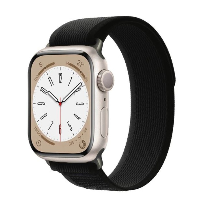 Curea Trail Loop, Nylon, Compatibila cu Apple Watch, Arici, Negru, 38/40/41mm