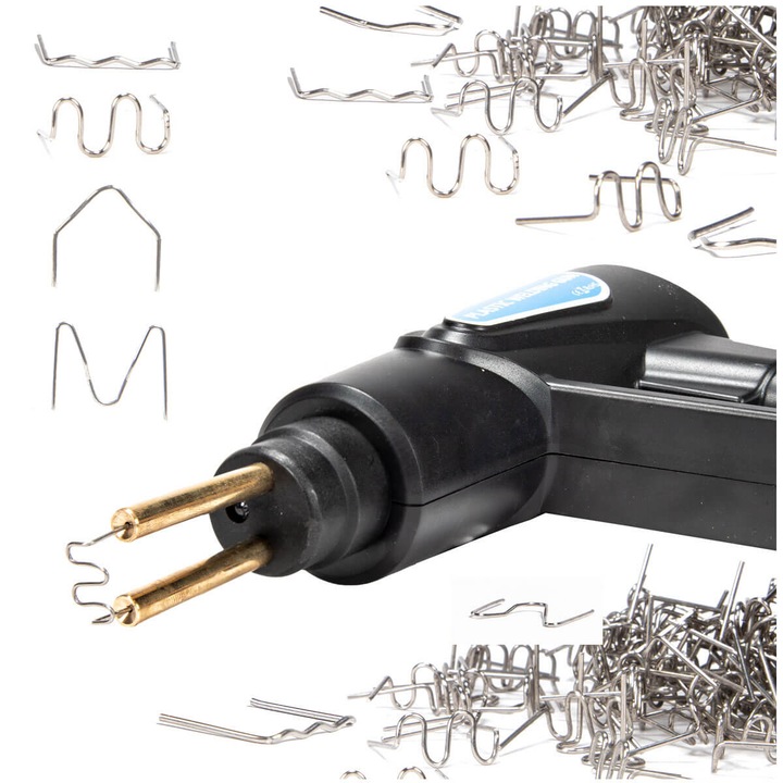 Set, Capsator din plastic cu 800 de capse, Aparat lipit polypropilene, Putere: 70 W, Tensiune de alimentare: 220 V, Greutate: 0.7 kg, Temperatura: 600 C, 25 cm x 20 cm x 7 cm, Negru