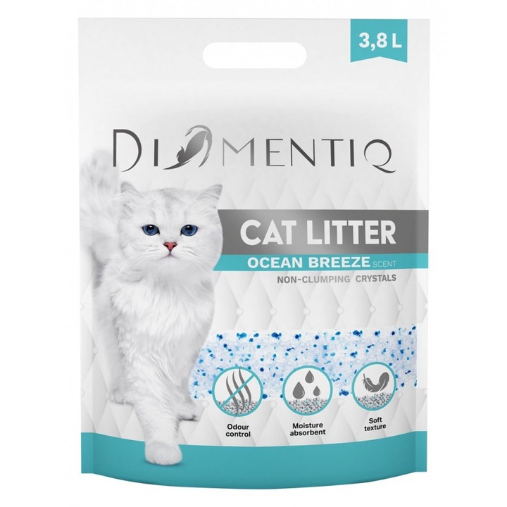 Котешка тоалетна, Diamentiq, силиконови гранули, 3,8 л, Бял