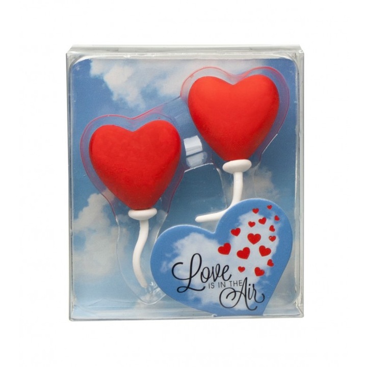 Set 2 x Radiera in forma de inima, Trendhaus, Rosu/Alb