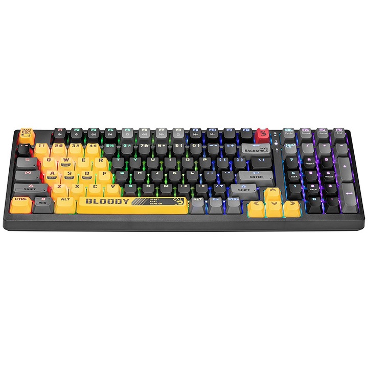 A4TECH Bloody S98 Sports, Vezetékes billentyűzet, Mechanikus (BLMS Red Switch), RGB világítás, eSport Gaming, US, Lime