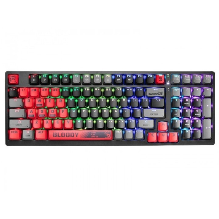 Tastatura mecanica A4Tech, A4TKLA47261, S98, Iluminare RGB, USB, 1.8m, Multicolor