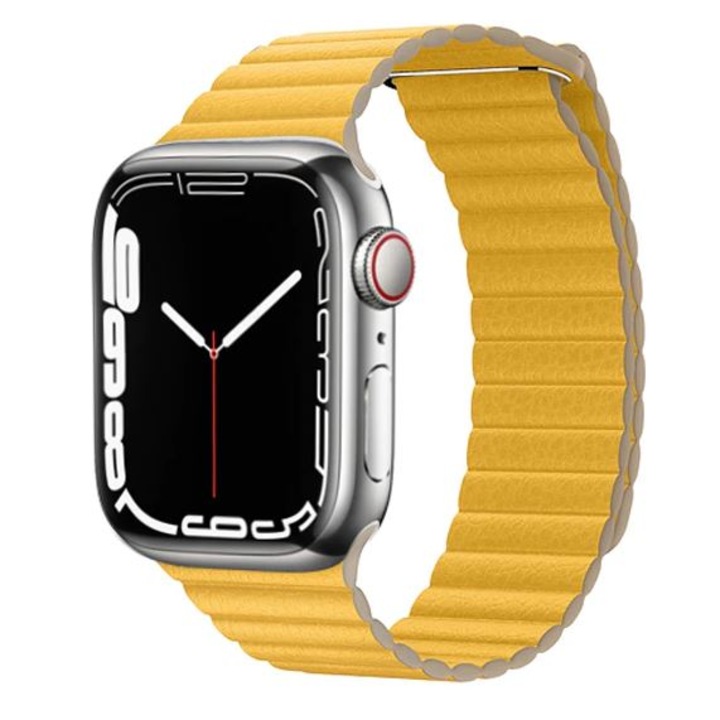 Curea din piele, Compatibila cu Apple Watch, Leather Loop, Galben, 42/44/45/49 mm