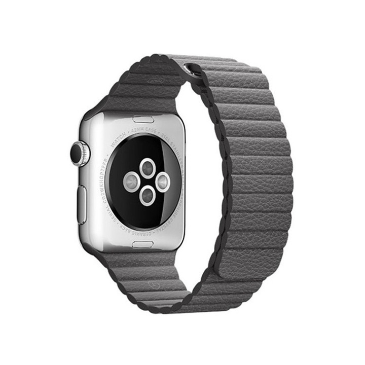 Curea din piele, Compatibila cu Apple Watch, Leather Loop, Gri, 38/40/41 mm