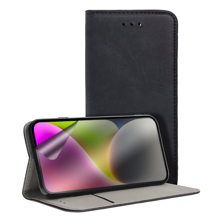 Комплект капаци от прозрачно фолио и PU кожа за Huawei Mate 20 Lite, регенерируем силиконов хидрогел, защита на цял екран, кристално чист, лесен монтаж, защита на дисплея и гърба, черен