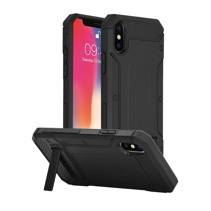 fixGuard Hybrid Armor Kickstand tok iPhone X / XS-hez, fekete