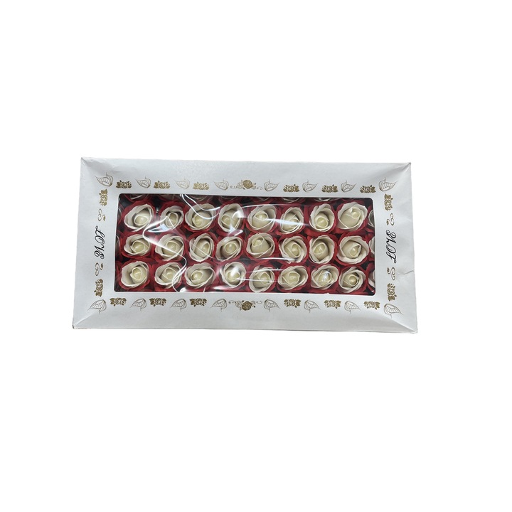Set 50 trandafiri sapun parfumati, calitate Premium Rosu Alb