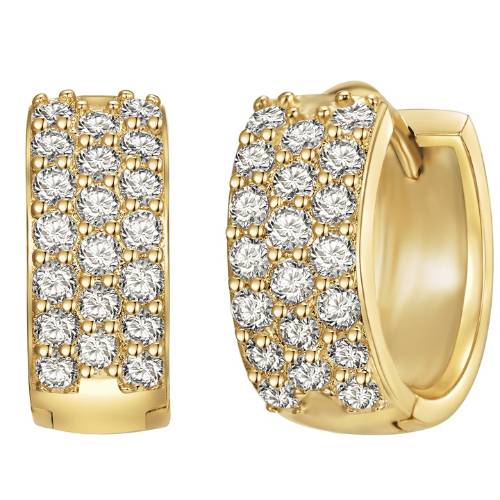 Lulu & Jane, Cercei placati cu aur de 14K si decorati cu zirconia, Auriu