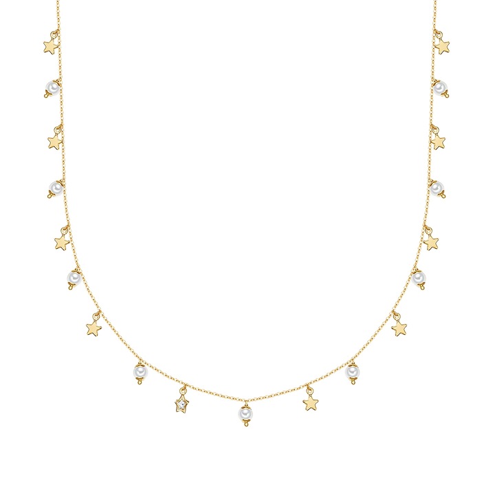 Lulu & Jane, Colier placat cu aur de 14K si decorat cu perle sintetice, Auriu