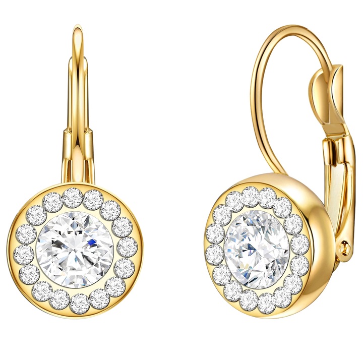 Lulu & Jane, Cercei placati cu aur de 14K si decorati cu cristale, Auriu