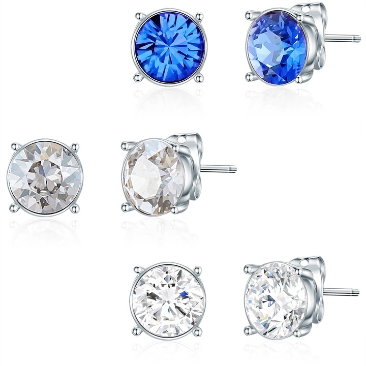 Lulu & Jane, Set de cercei decorati cu cristale europene - 3 perechi, Argintiu