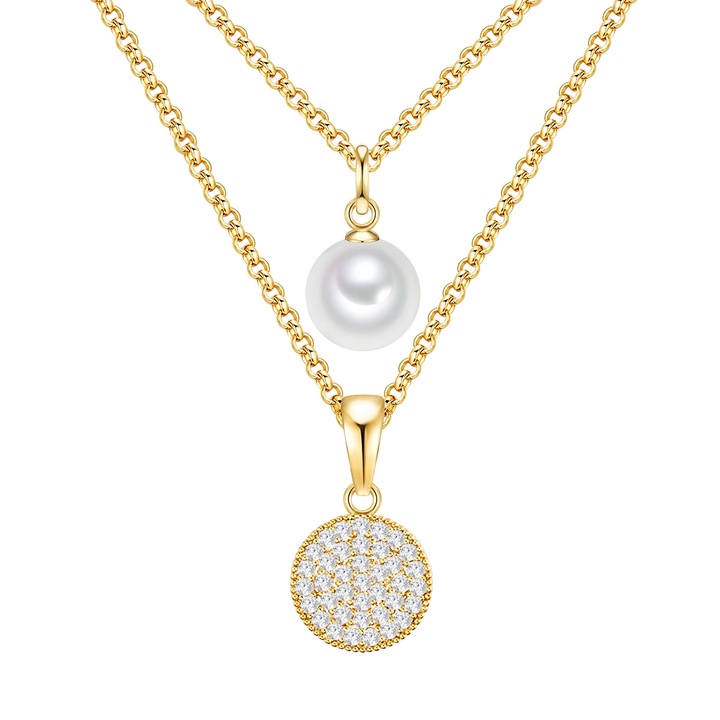 Lulu & Jane, Colier cu doua siraguri placat cu aur de 14K, Auriu