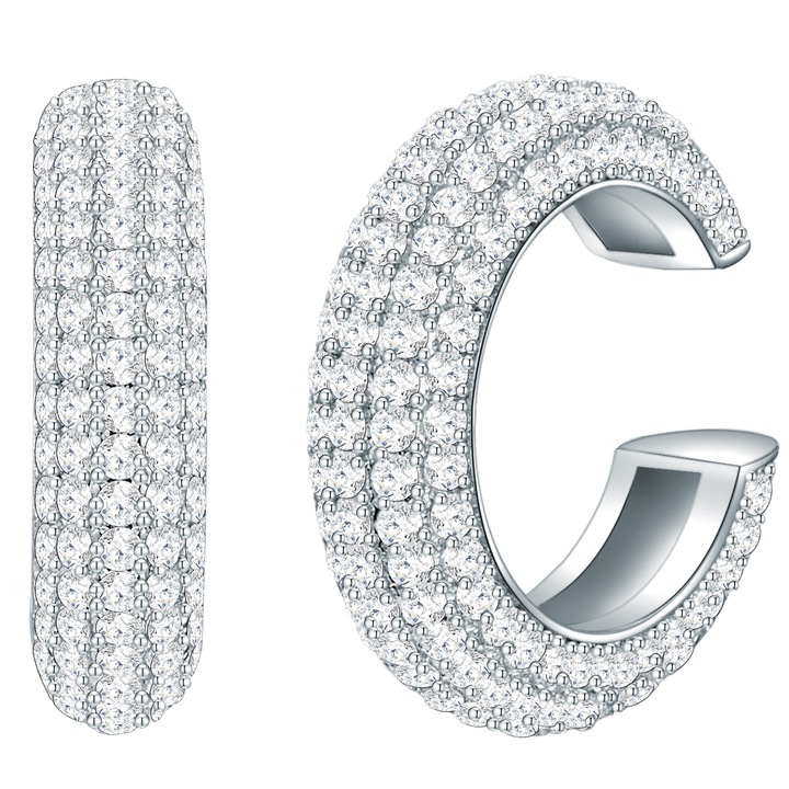 Lulu & Jane, Cercei ear cuff decorati cu cristale zirconia, Argintiu