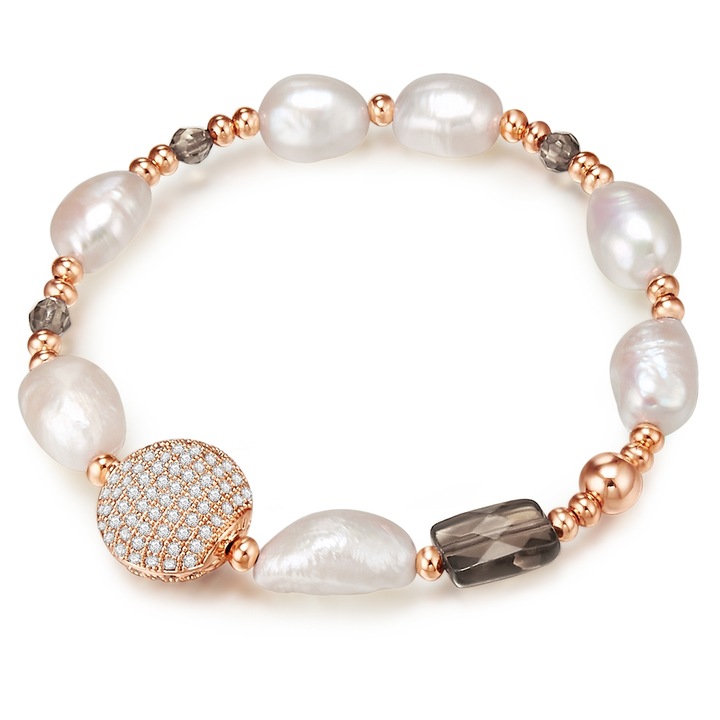 Lulu & Jane, Bratara placata cu aur de 14K si decorata cu perle de cultura 22499, Auriu rose