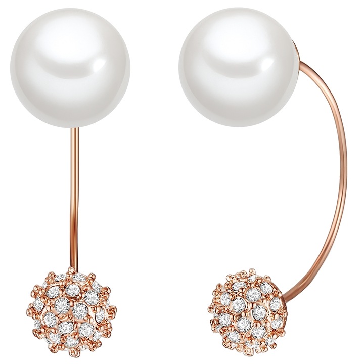 Lulu & Jane, Cercei placati cu aur de 14K si decorati cu perle 22501, Auriu rose