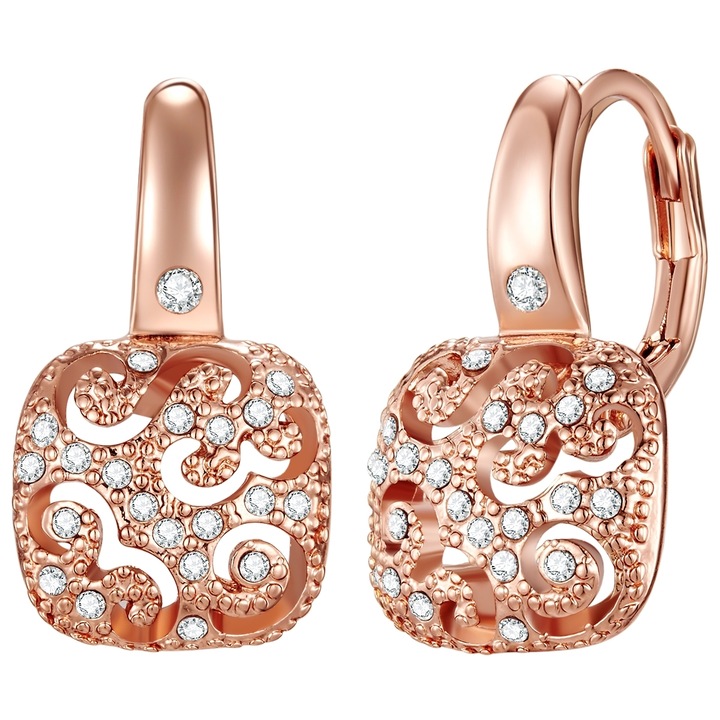 Lulu & Jane, Cercei placati cu aur de 14K si decorati cu cristale 22517, Auriu rose