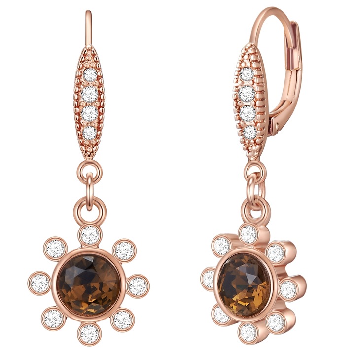 Lulu & Jane, Cercei placati cu aur de 14K si decorati cu cristale, Auriu rose