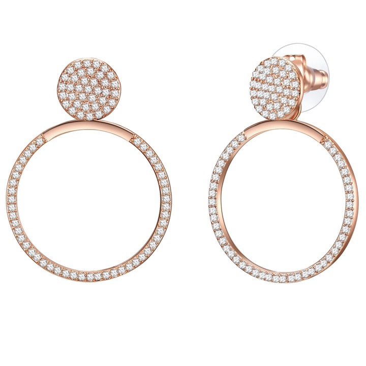 Lulu & Jane, Cercei placati cu aur de 14K si decorati cu zirconia, Auriu rose