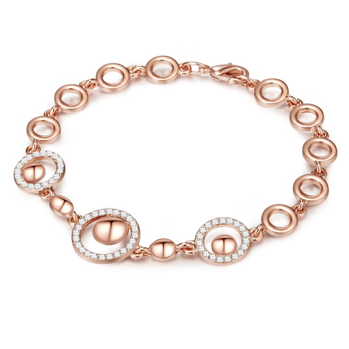 Lulu & Jane, Bratara placata cu aur de 14K si decorata cu cristale europene, Auriu rose