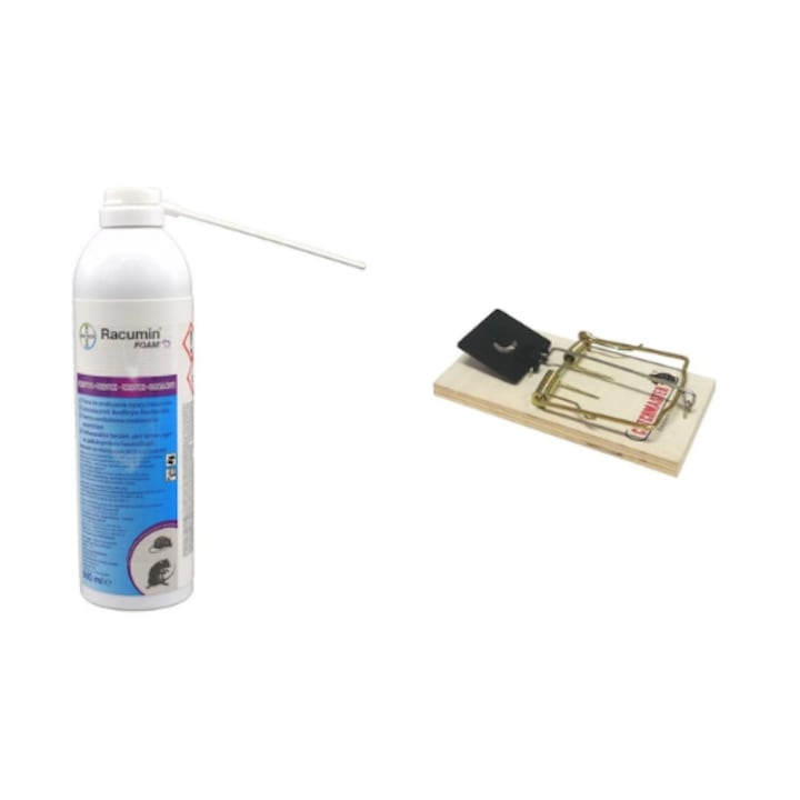 Set Spuma rodenticida de contact si ingestie Racumin Foam, 500 ml + Capcana pentru sobolani, Catchmaster 610 PE