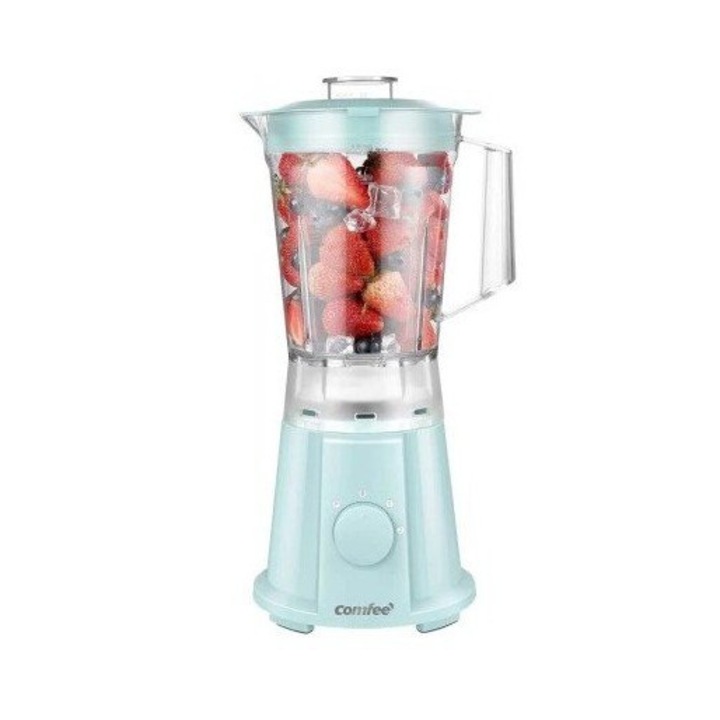 Blender de masa Comfee BL1197CY, 600 W, vas 1.5 L, 2 trepte viteza, optiune interblocare, lama detasabila, picioare anti-alunecare, Albastru