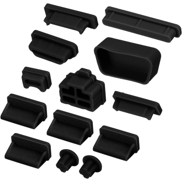 Set 13 tipuri de capac protectie pentru porturile computerului, Potrivit pentru laptop-uri si computere desktop, JENUOS®, neagra