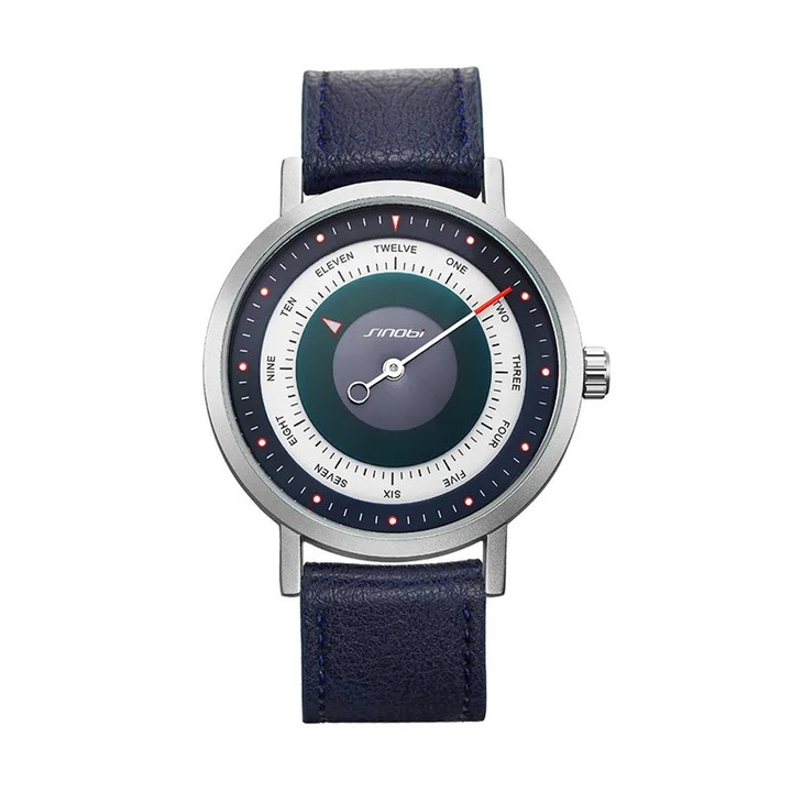 Мъжки часовник Sinobi Creative Mechanism Japan Sport Casual Fashion Analog, Кожа, Син