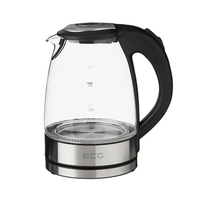 Fierbator RK 1776, ECG, Electric, Sticla, 1.7 l, Argintiu/Negru