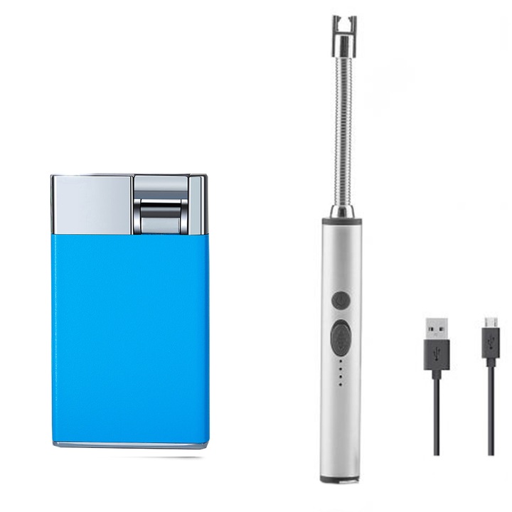 Set bricheta fosforescenta pe gaz, albastru, aprinzator electric, aragaz, gratar, lumanari, semineu, reincarcabila