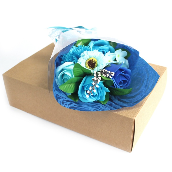 Buchet cu mix de flori de sapun, albastru