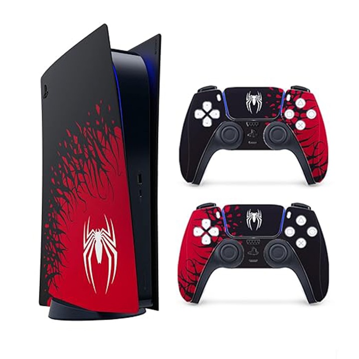 1 db konzolvédő fólia és 2 db gamepad fólia készlet, PS5 Digital Editionhez, piros/fekete